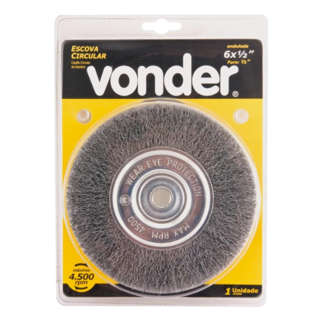 Escova circular de aço, ondulada, 6" x 1/2" x 1/2" (152 mm x 12,7 mm x 12,7 mm) VONDER 6325612120