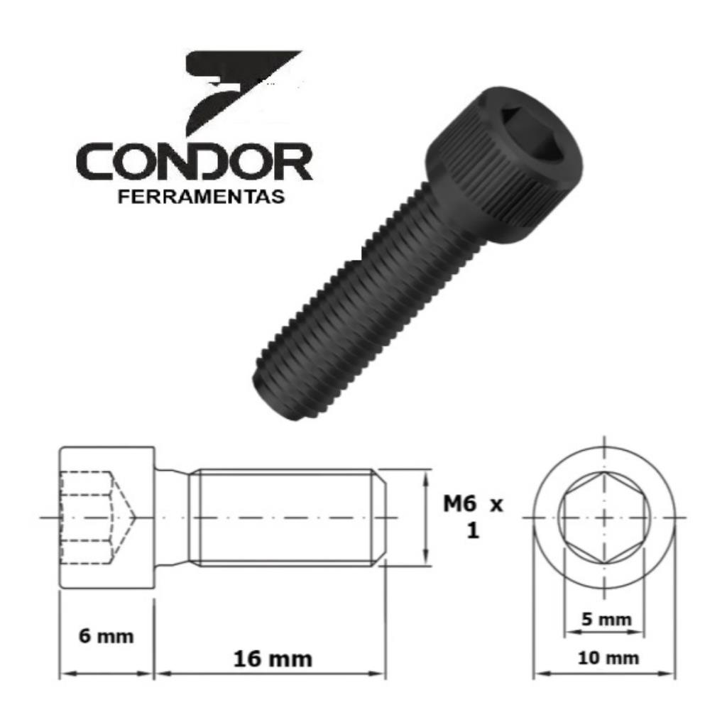 Parafuso allen com cabeça aço liga m6-1,00 x 16 Din 912 - Aço Liga