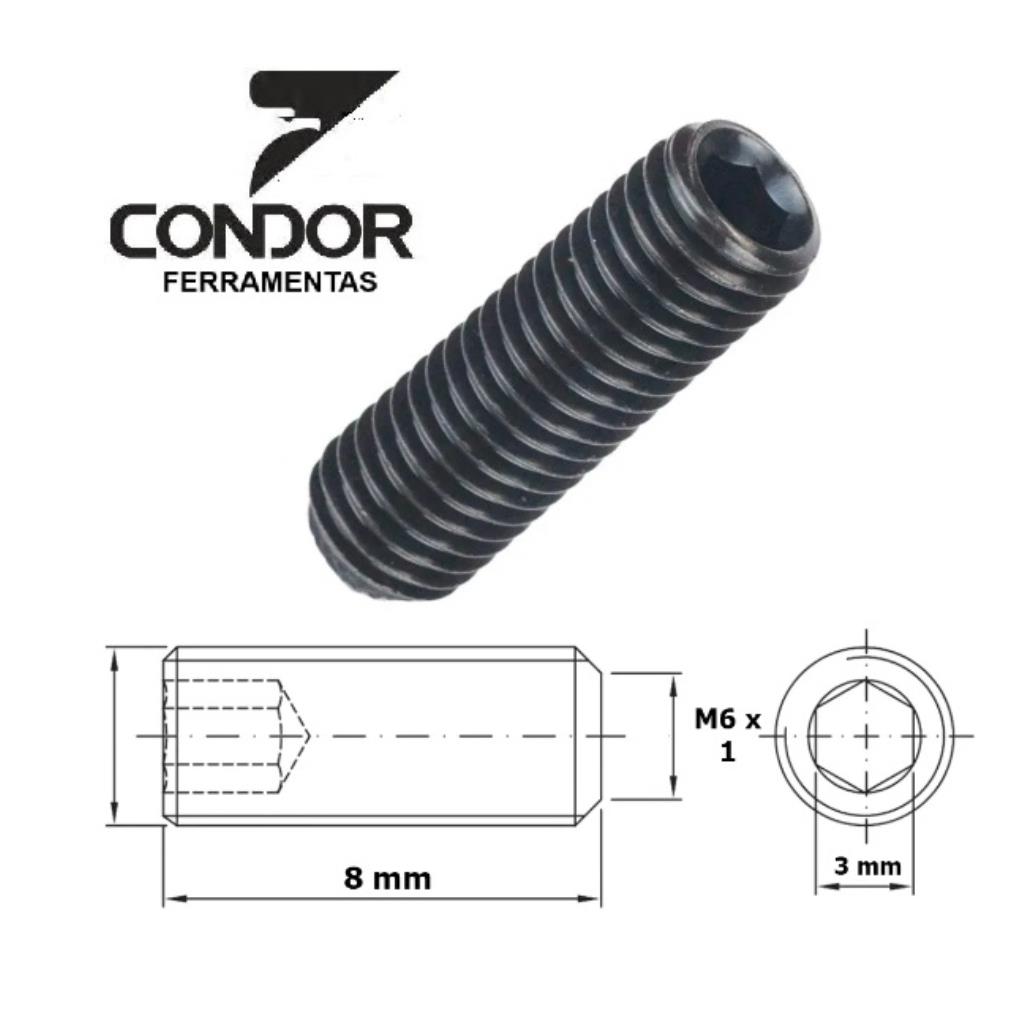 PARAFUSO ALLEN S/CAB M6-1,00 X 8MM- MA DIN-916 -12.9 Aço Liga