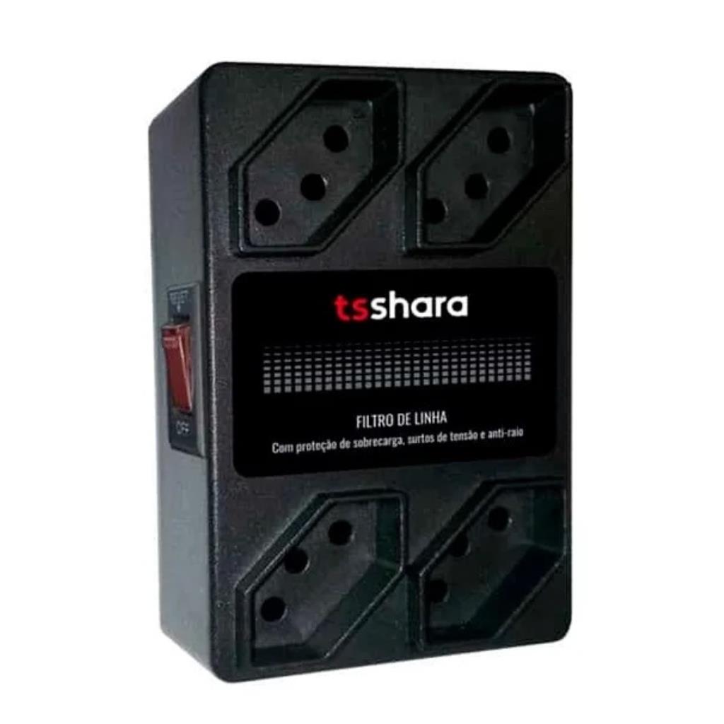 Filtro de Linha 4 Tomadas 10A Bivolt Preto ANTIRAIO TS Shara 598