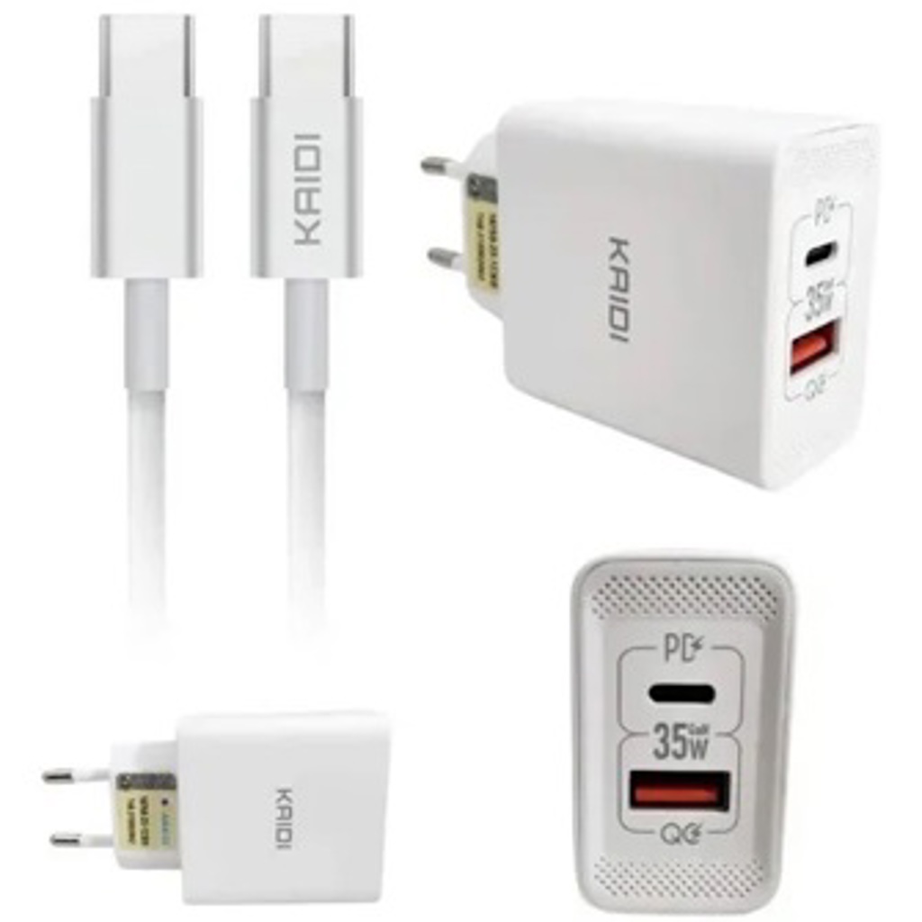Carregador Turbo GaN 35W Kaidi com cabo USB-C KD-671CC