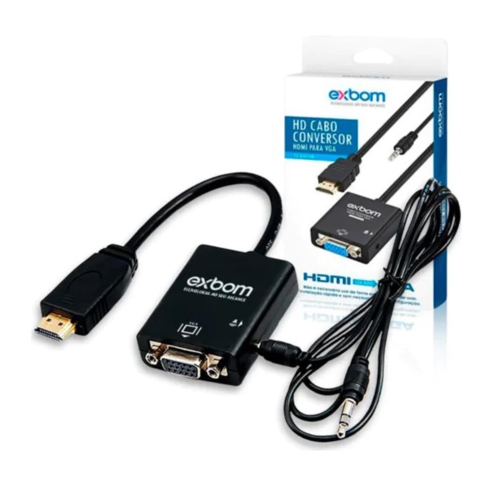 Cabo Conversor HDMI A para VGA Fêmea com Áudio Exbom CC-HVA100