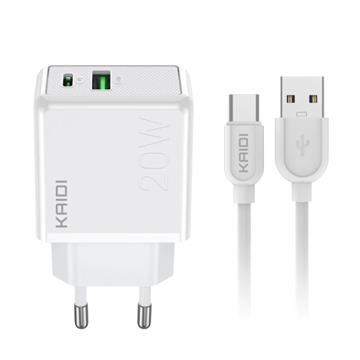 Carregador USB e USB-C 20w para Tipo-C QC3.0 Kaidi KD-670C