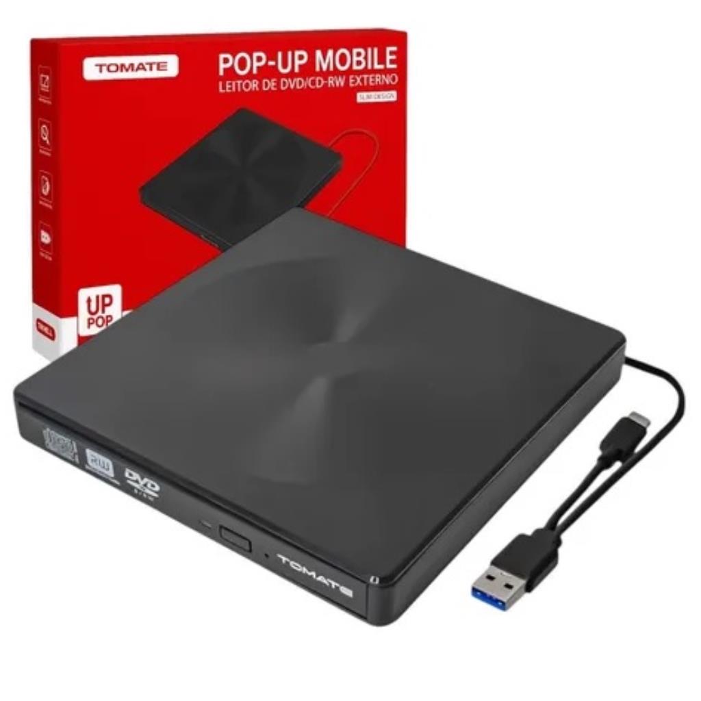 Leitor De DVD-RW Externo Pop-Up Mobile Usb 3.0 Tomate MTM-1025