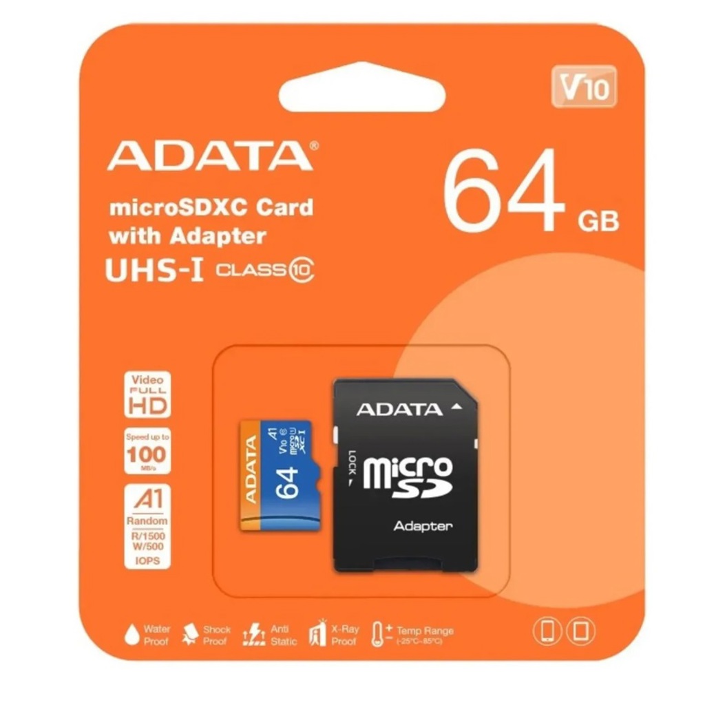 Cartao de Memoria Adata Premier, 64GB, Micro SDXC + Adaptador, AUSDX64GUICL10A1-RA1