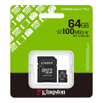 Cartão de Memória SD Kingston Cavnas Select Plus Class 10UHS-I 64Gb Micro+Adaptador - SDCS3-64GB