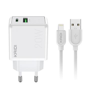 Carregador USB e USB-C 20w para Lightning QC3.0 Kaidi KD-670A