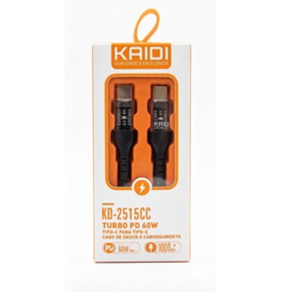 Cabo De Dados e Carregamento Tipo-C para Tipo-C KD-2515CC Preto Kaidi