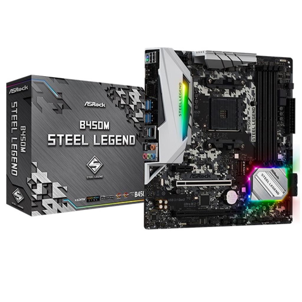 Placa Mãe B450M Steel Legend DDR4 mATX AM4 AsRock