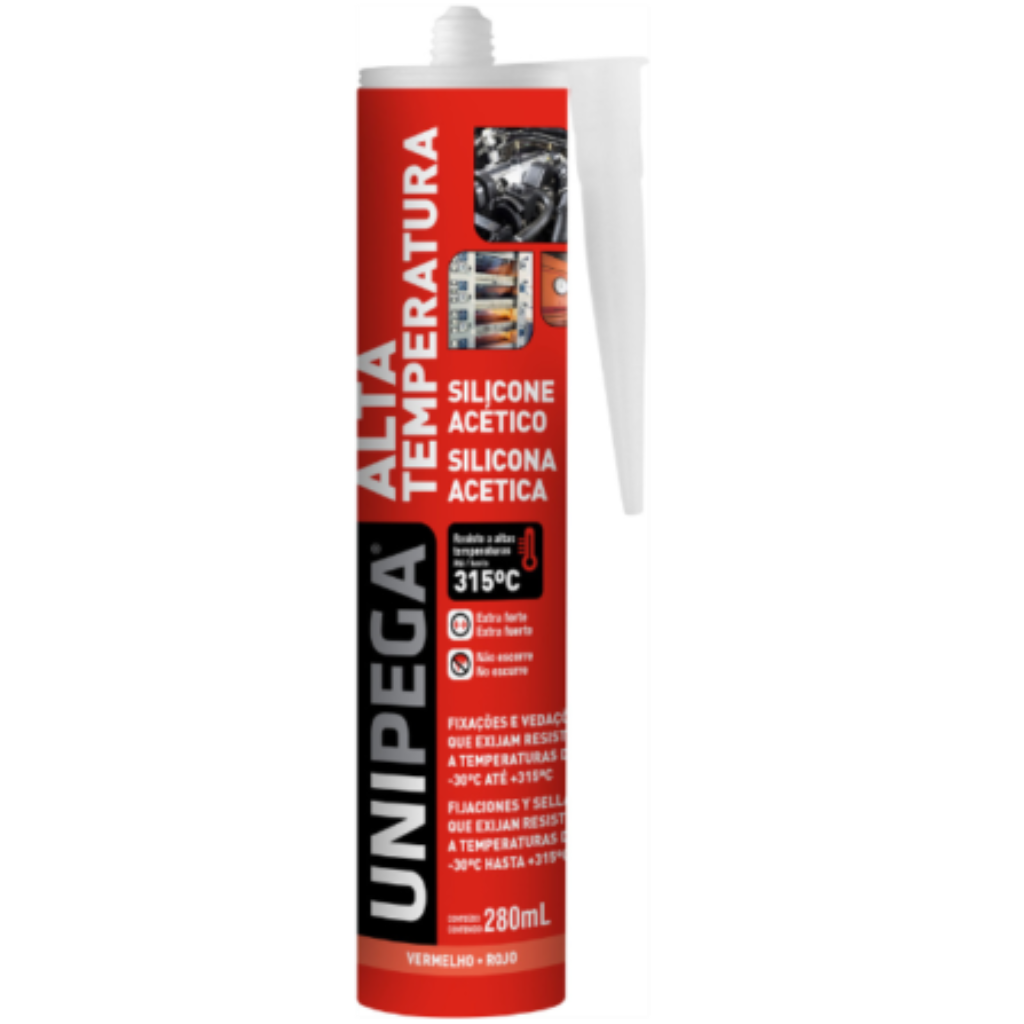 SILICONE 280ml ACETICO ALTA TEMPERATURA VERMELHO UNIPEGA