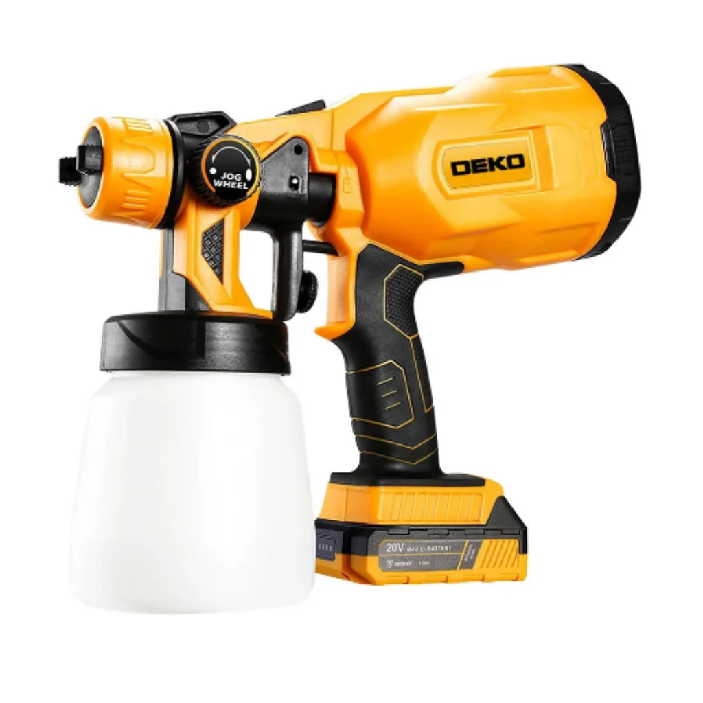 PISTOLA DE PINTURA PULVERIZADORA 800ML BATERIA 20V CARREGADOR ACESSORIOS DKSG20Q1Y-S1 DEKO