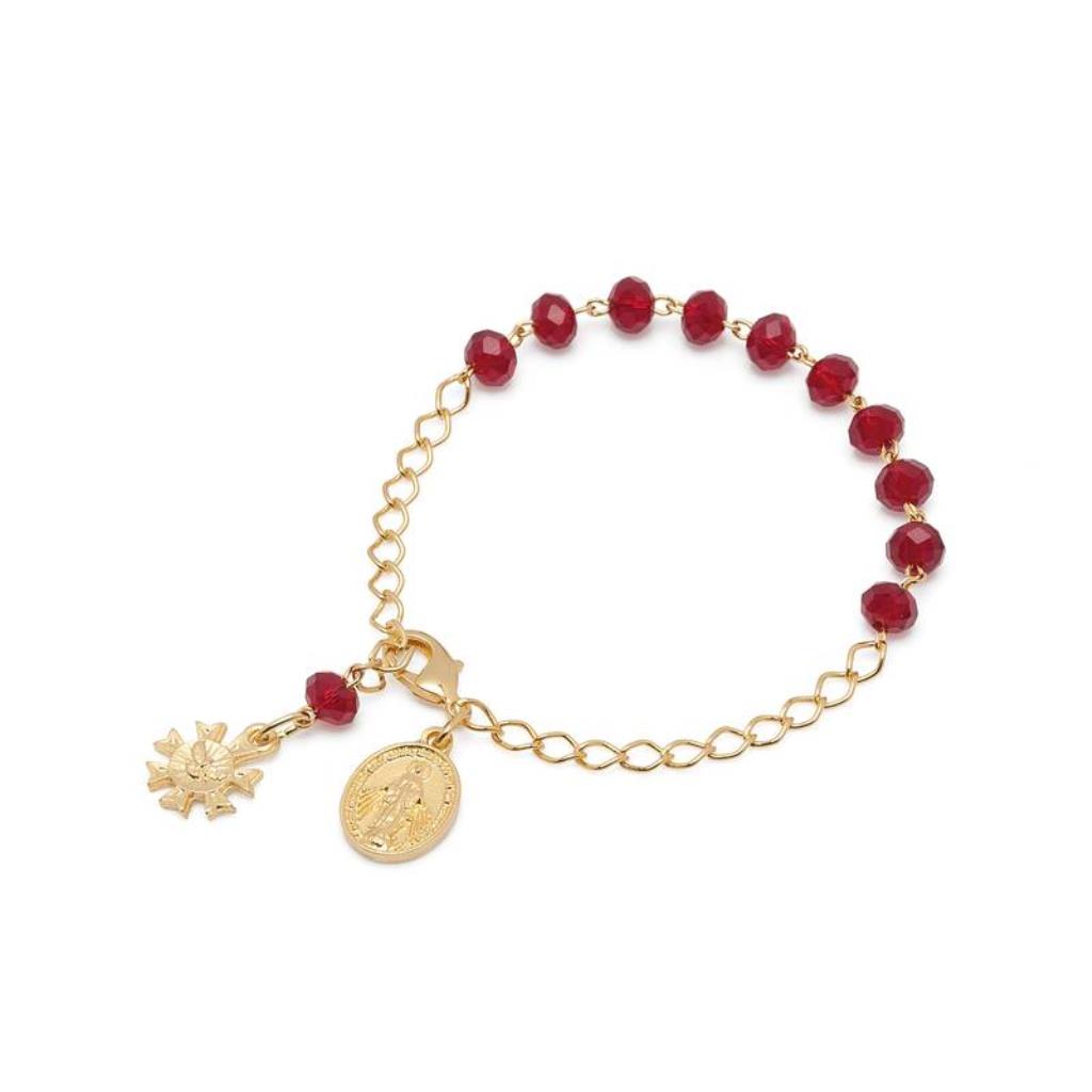 PULSEIRA DEZENA CRISTAL VIDRO VERMELHA NOSSA SENHORA DAS GRAÇAS