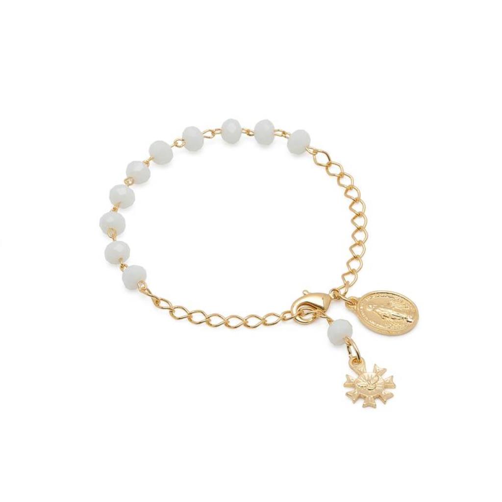 PULSEIRA DEZENA CRISTAL VIDRO BRANCA NOSSA SENHORA DAS GRAÇAS