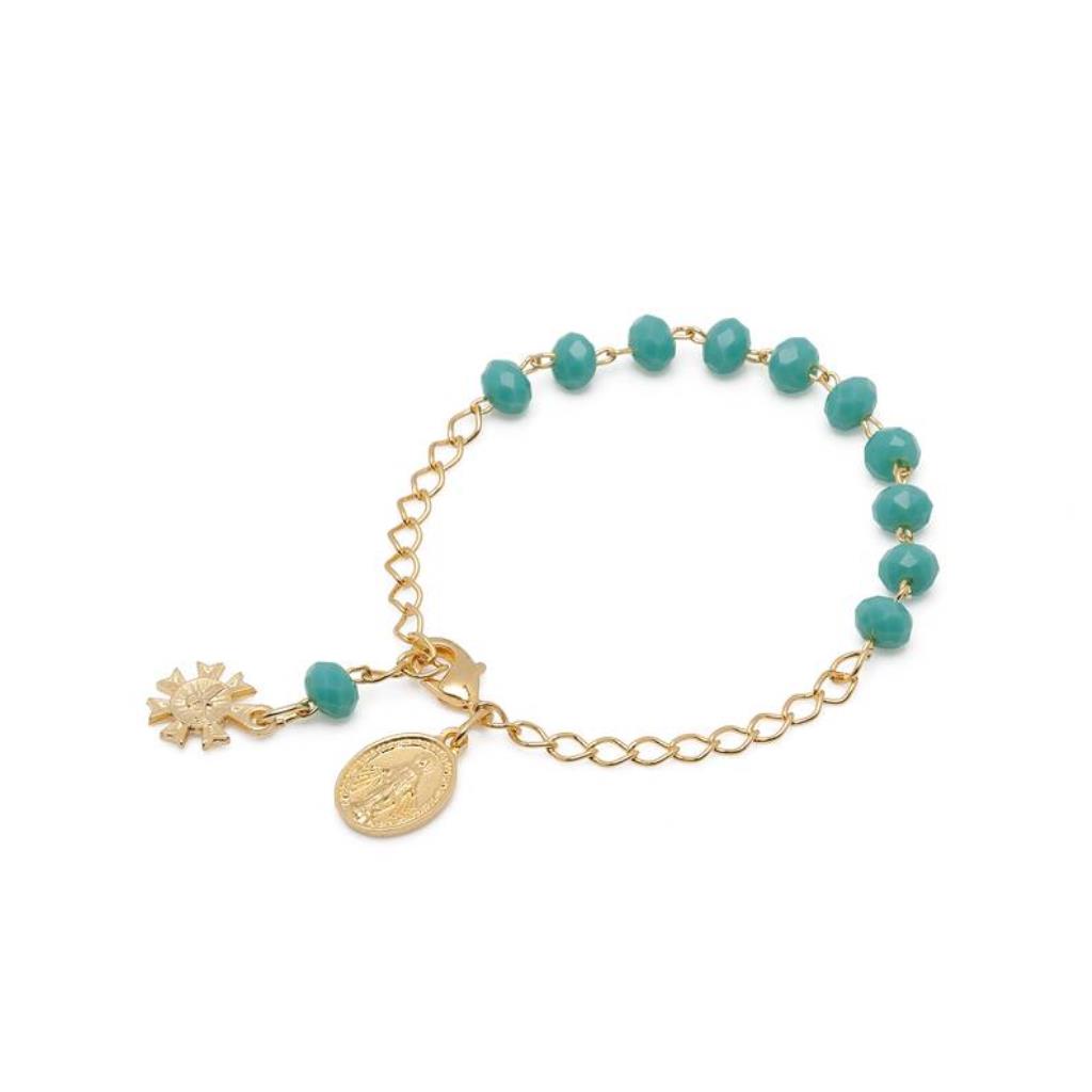 PULSEIRA DEZENA CRISTAL VIDRO TURQUESA NOSSA SENHORA GRAÇAS