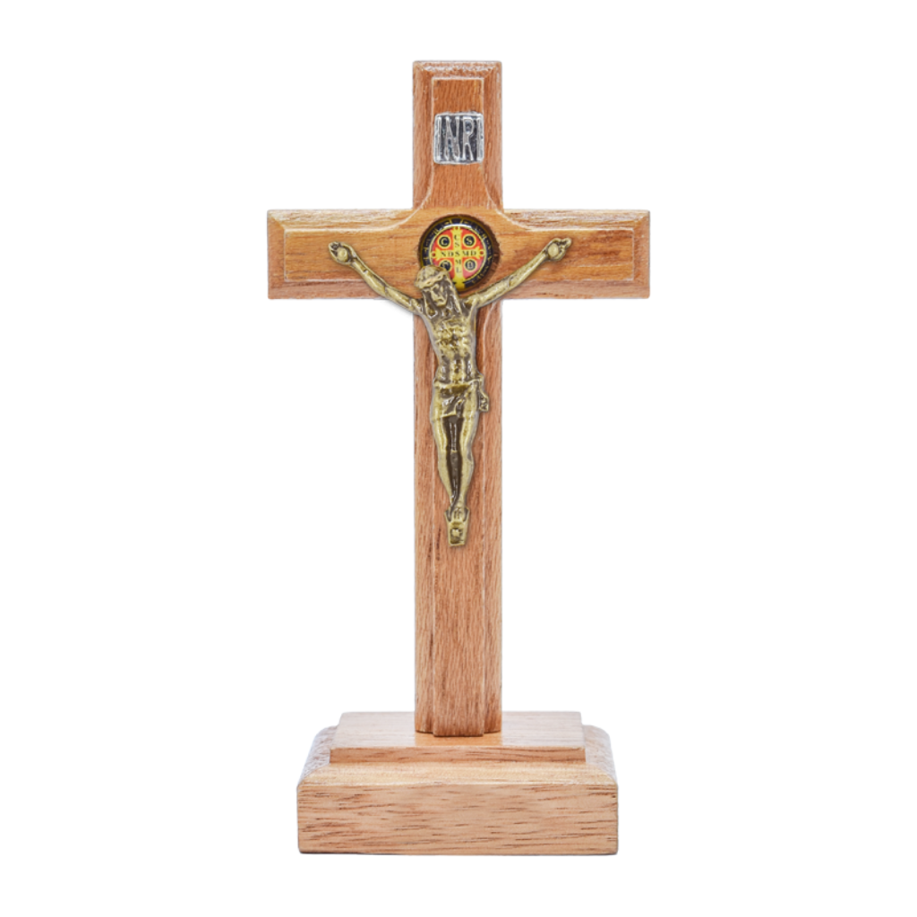 CRUCIFIXO MADEIRA 9CM MESA - OURO VELHO