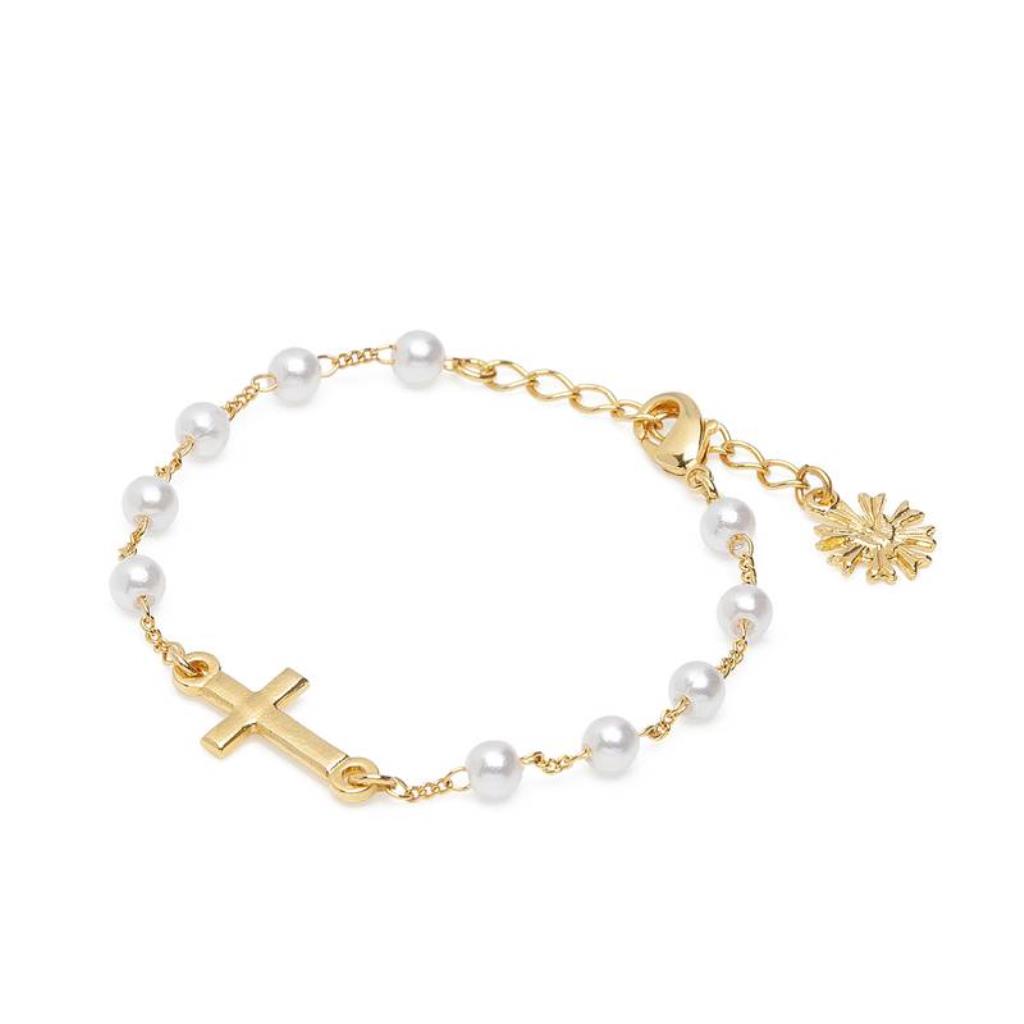 PULSEIRA INFANTIL DEZENA PEROLA COM CRUZ