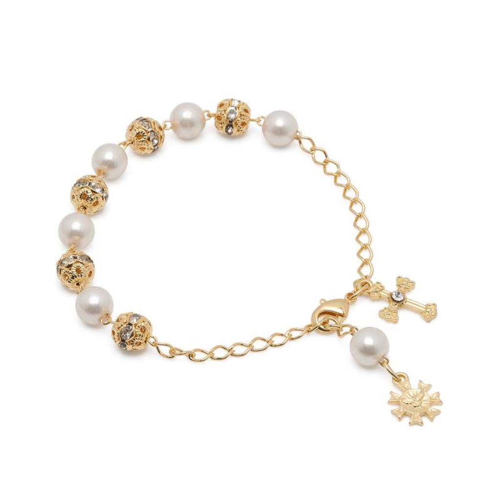 PULSEIRA DEZENA PÉROLA DOURADA (VIDRINHO)