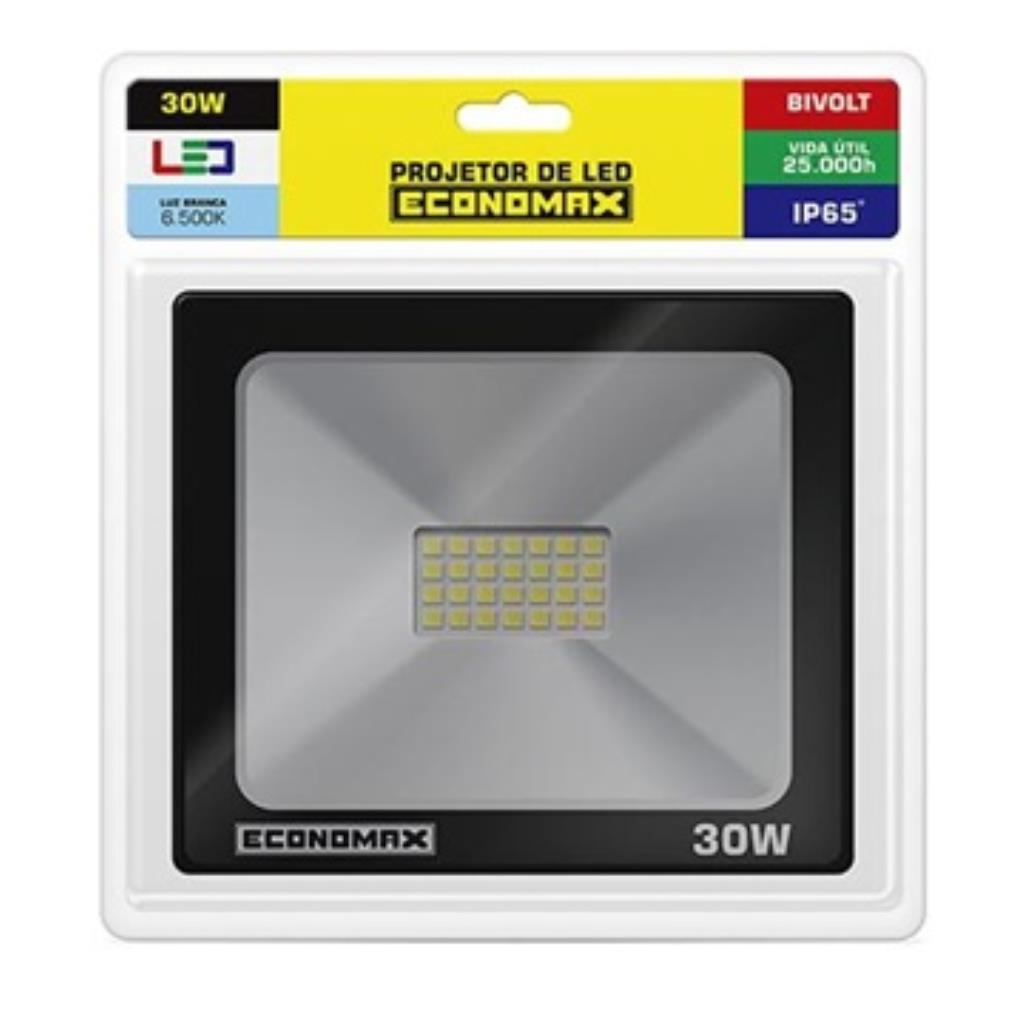 REFLETOR LED PRETO - 30W/6500K - ECONOMAX KIAN