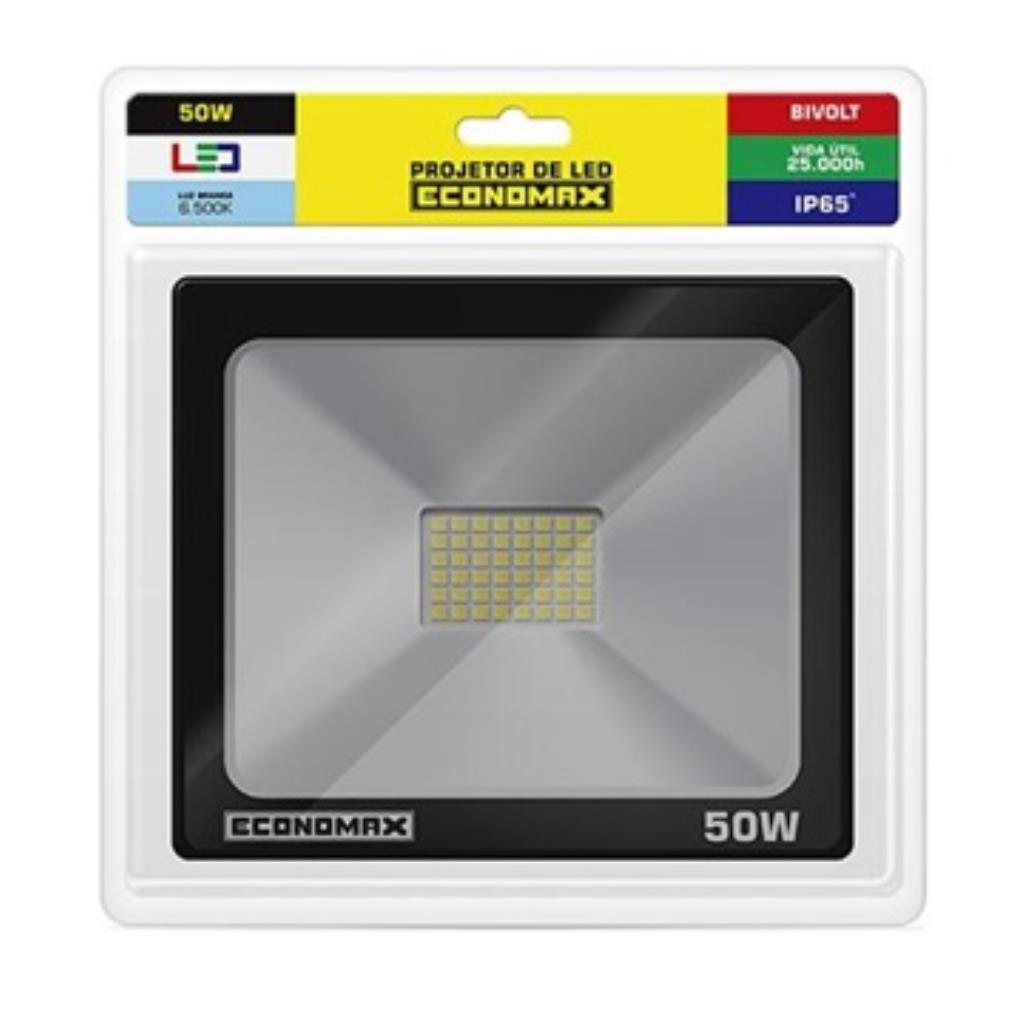REFLETOR LED PRETO - ECONOMAX - 50W/6500K
