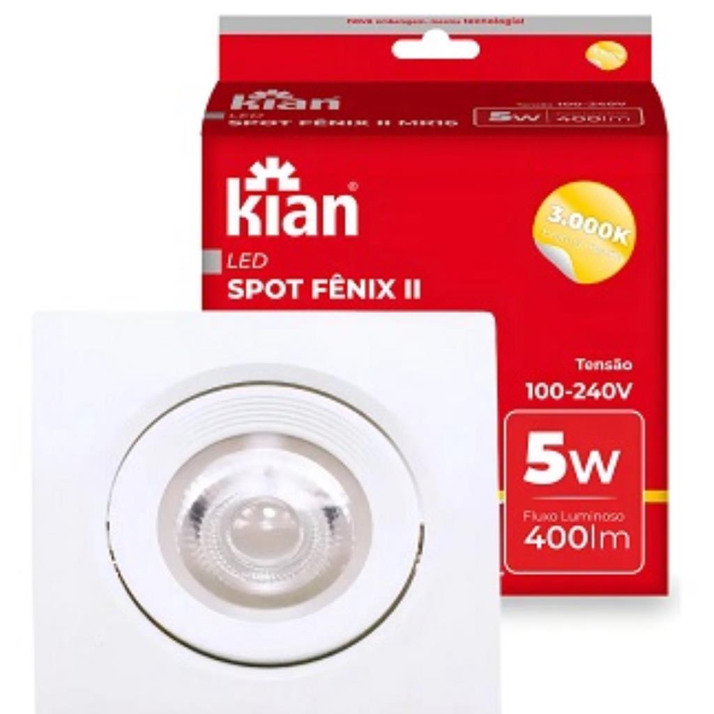 LUMINARIA SPOT LED QUADRADA FENIX II - 05W 127/220V 3000K - KIAN