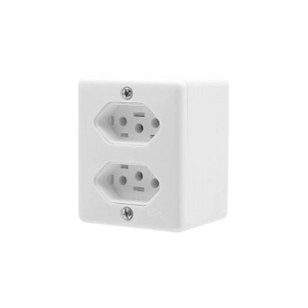 Tomada Linha Box Dupla Ilumi Sobrepor Branca 2P+T 20A 250V