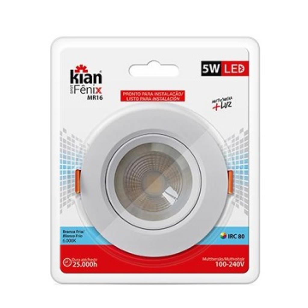 LUMINARIA SPOT LED REDONDA FENIX II - 05W 127/220V 6000K - KIAN