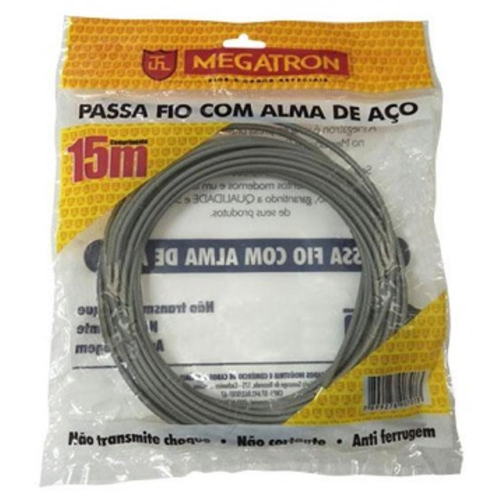 PASSA FIO COM CABO AÇO CINZA - 15M - MEGATRON
