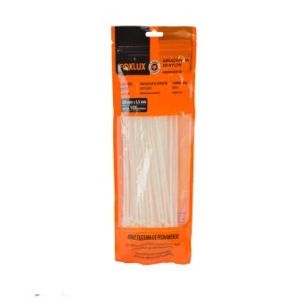 ABRACADEIRA NYLON 200X3,5MM BRANCA FOXLUX C/100