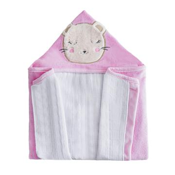 toalha capuz baby rosa c bordado bene casa