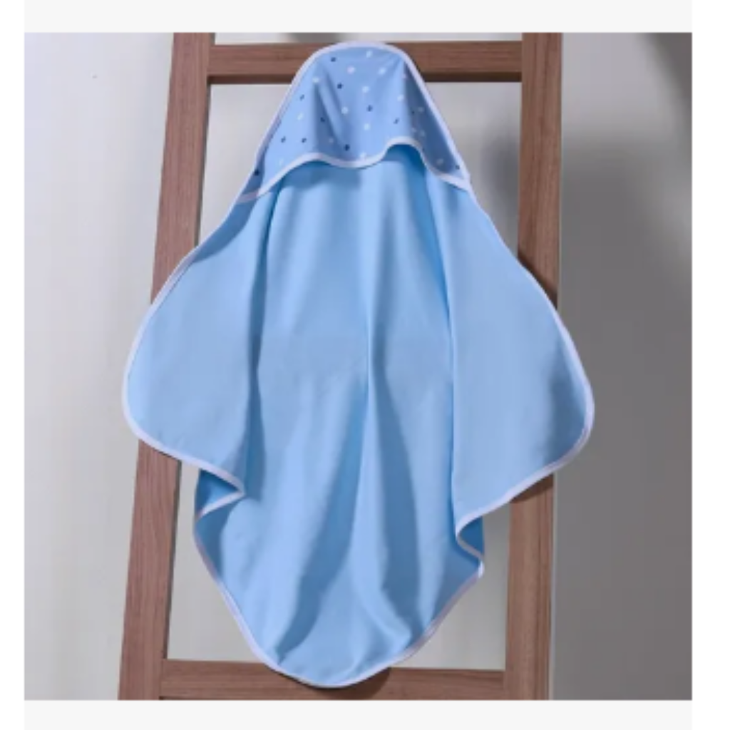 TOALHA COM CAPUZ MALHA AZUL DE BOLINHA BENE CSA