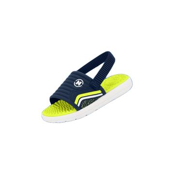 SANDÁLIA MASCULINA INFANTIL SLIDE COM E ELÁSTICO (AMARELO NEON/AZUL MARINHO)