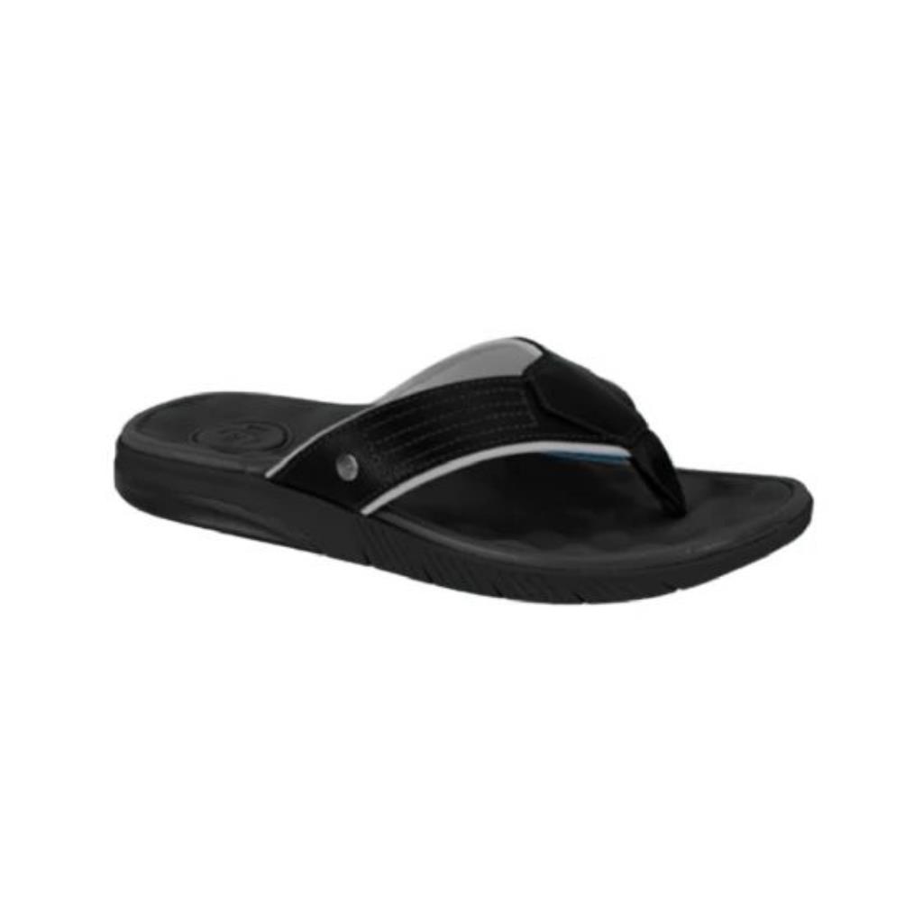 Chinelo Masculino de Couro BR Sport (PRETO/CINZA)