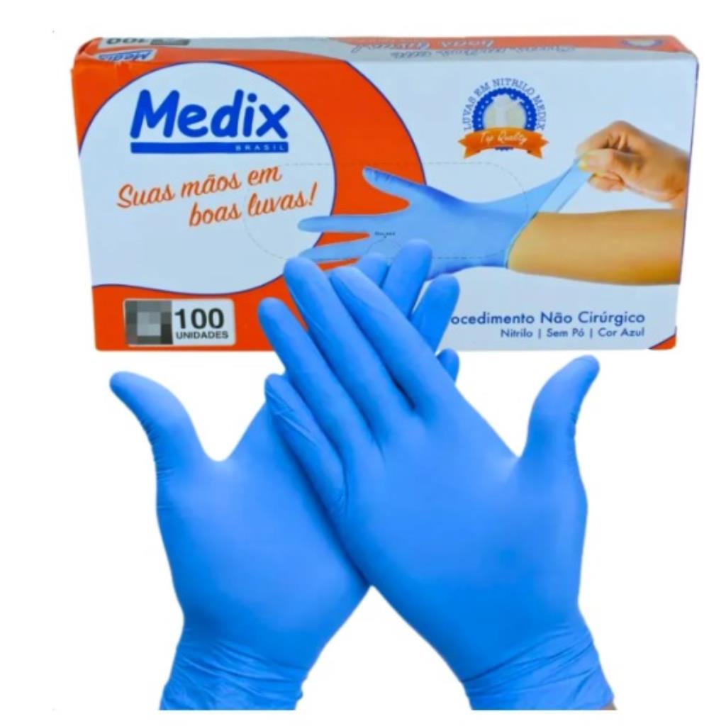 LUVA MEDIX / NITRILO / SEM PÓ / COR AZUL / TAM G