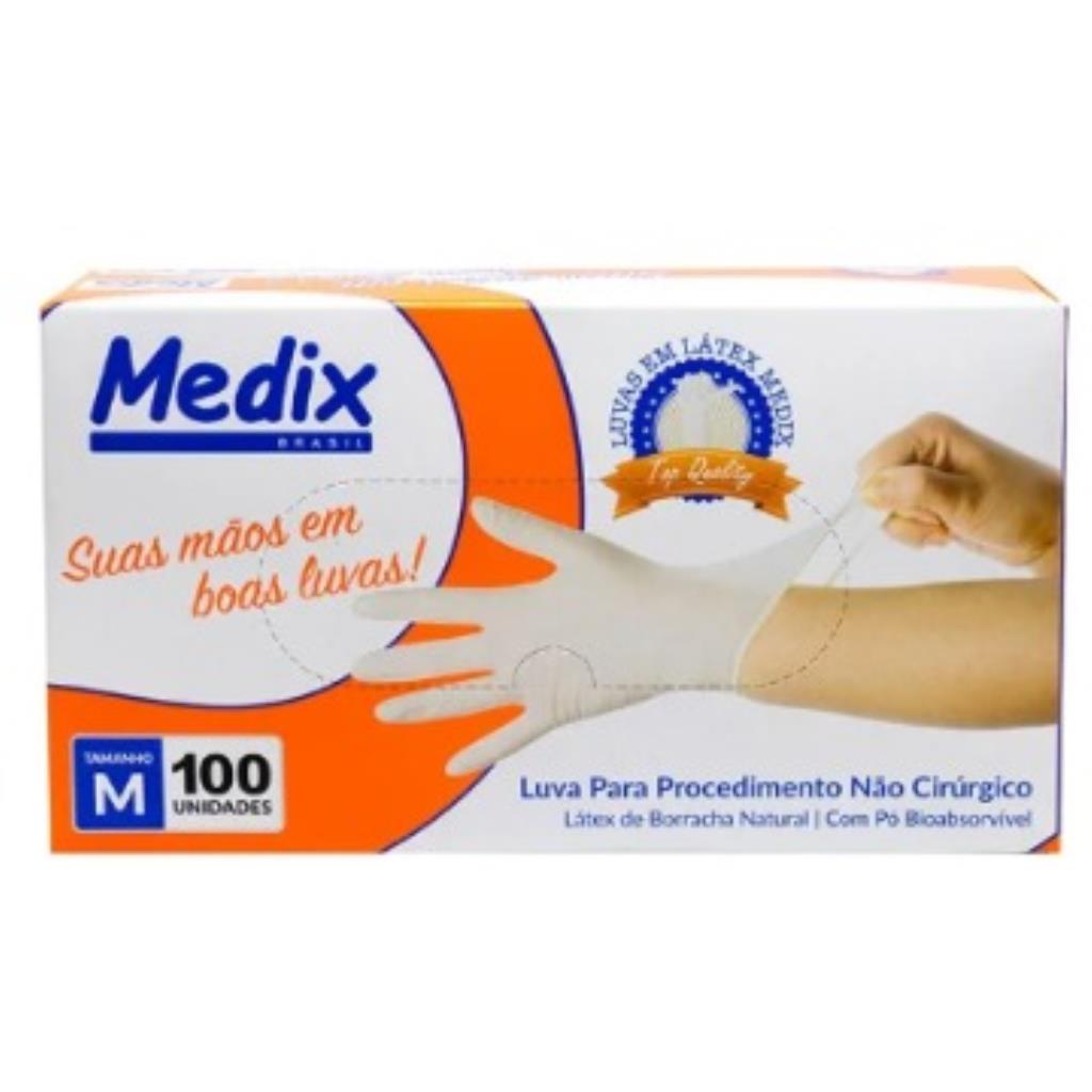 LUVA MEDIX / LÁTEX DE BORRACHA NATURAL / COM PÓ BIOABSORVÍVEL / TAM M