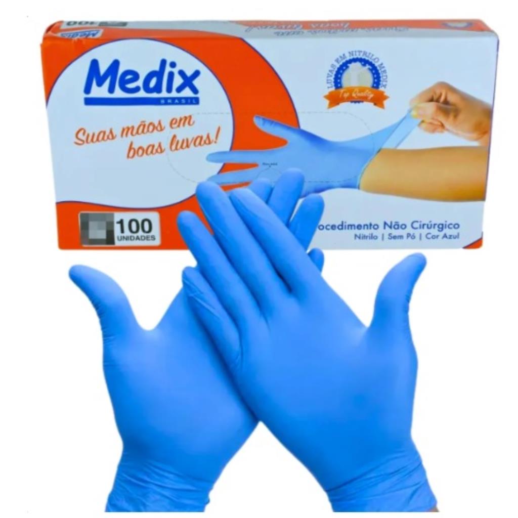 LUVA MEDIX / NITRILO / SEM PÓ / COR AZUL / TAM M