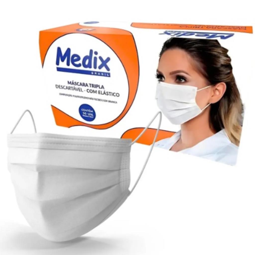 MÁSCARA MEDIX TRIPLA DESCARTÁVEL COM FILTRO / COR BRANCA - COM ELÁSTICO
