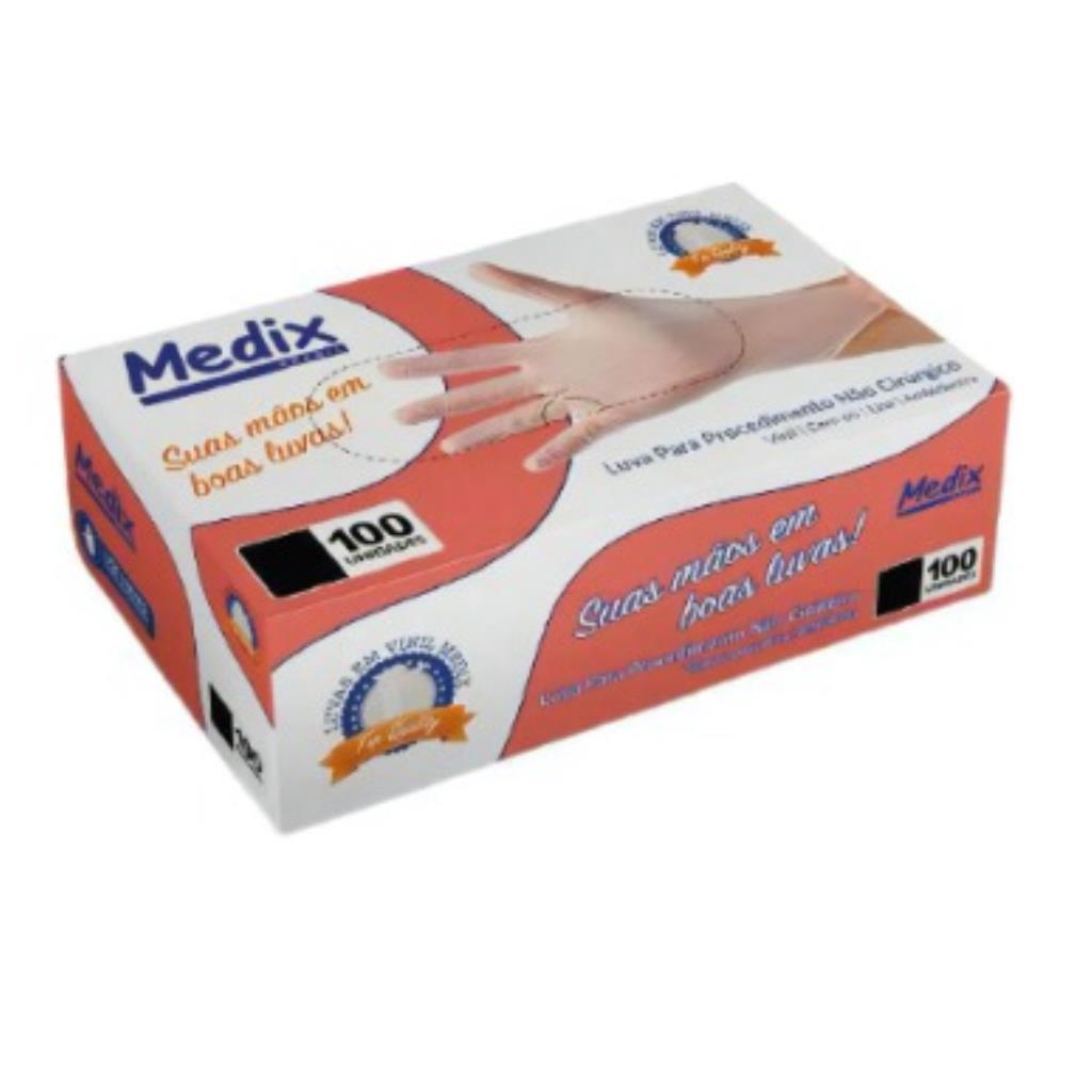 LUVA MEDIX 100 UNIDADES / VINIL / COM PÓ / LISA / AMBIDESTRA. TAM G