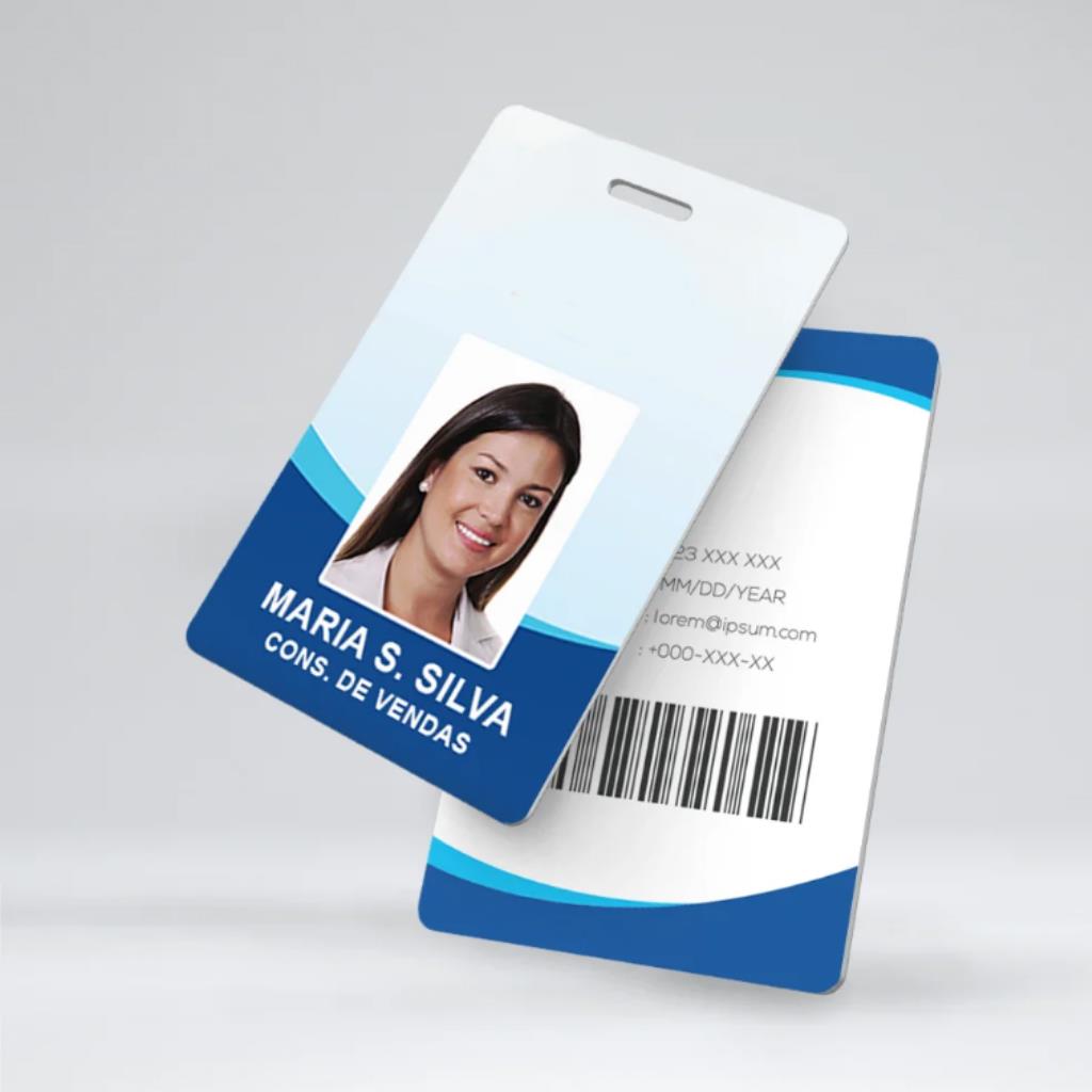 Crachá Personalizado 85x54mm Frente e verso 4x4 PVC Branco 0,76mm Dados Variáveis Com Furo