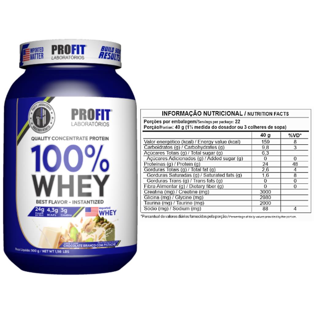 100% WHEY CHOCOLATE BRANCO COM PISTACHE POTE 900G PROFIT