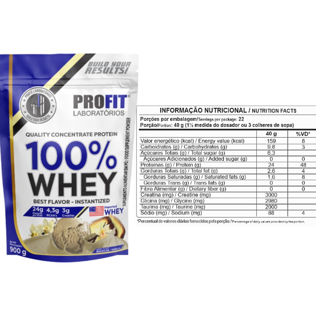 100% WHEY CONCENTRATE BAUNILHA REFIL 900G PROFIT
