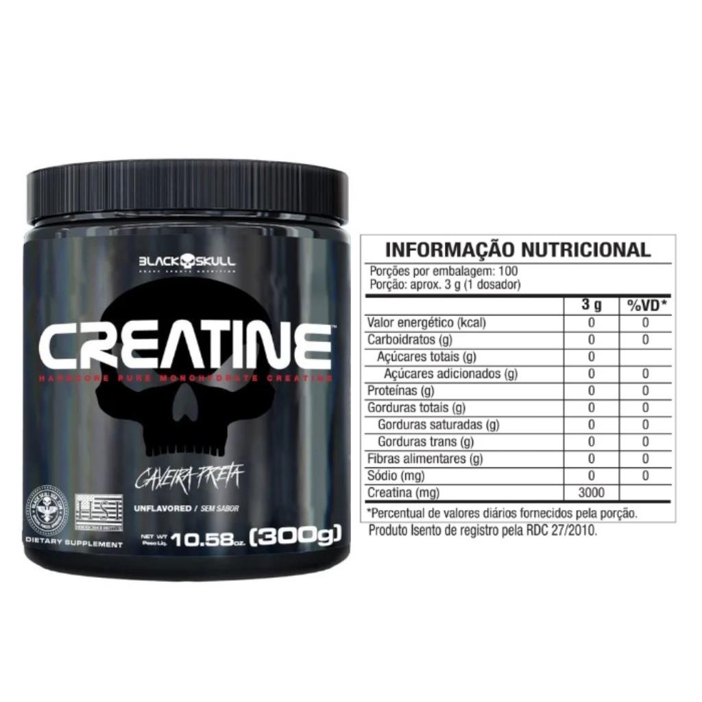CREATINA PURA POTE 300G BLACK SKULL