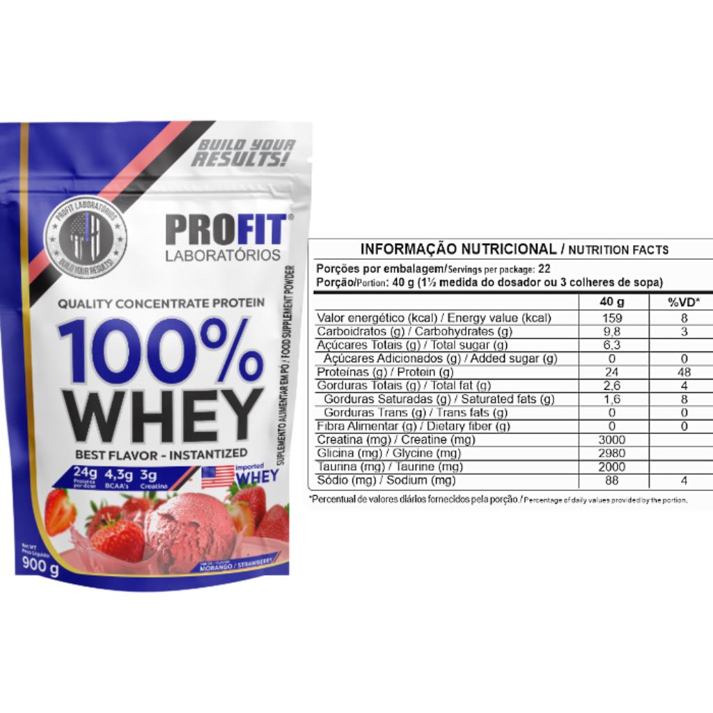 100% WHEY CONCENTRATE MORANGO REFIL 900G PROFIT