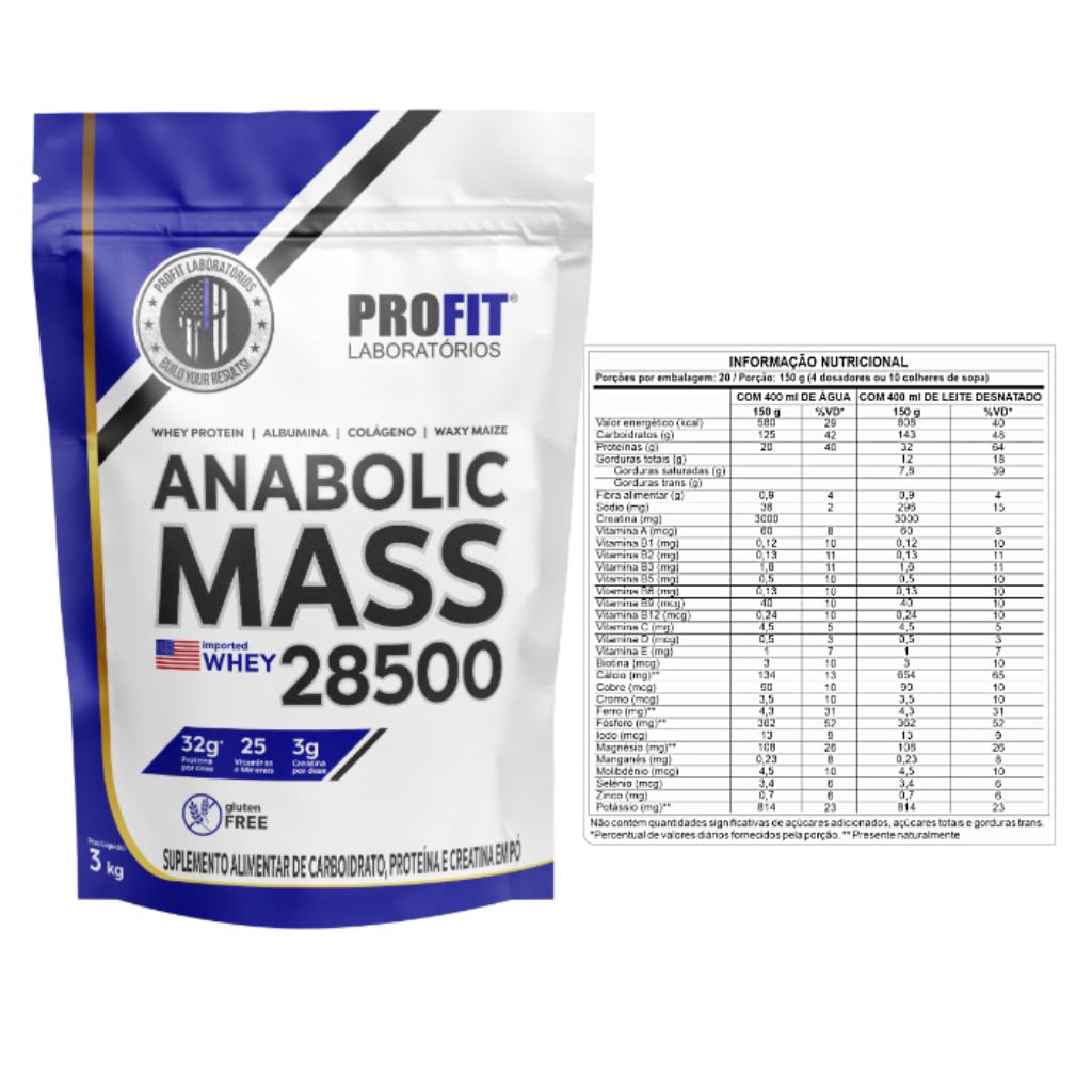 ANABOLIC MASS 28500 LEITE NINHO  REFIL 3KG PROFIT
