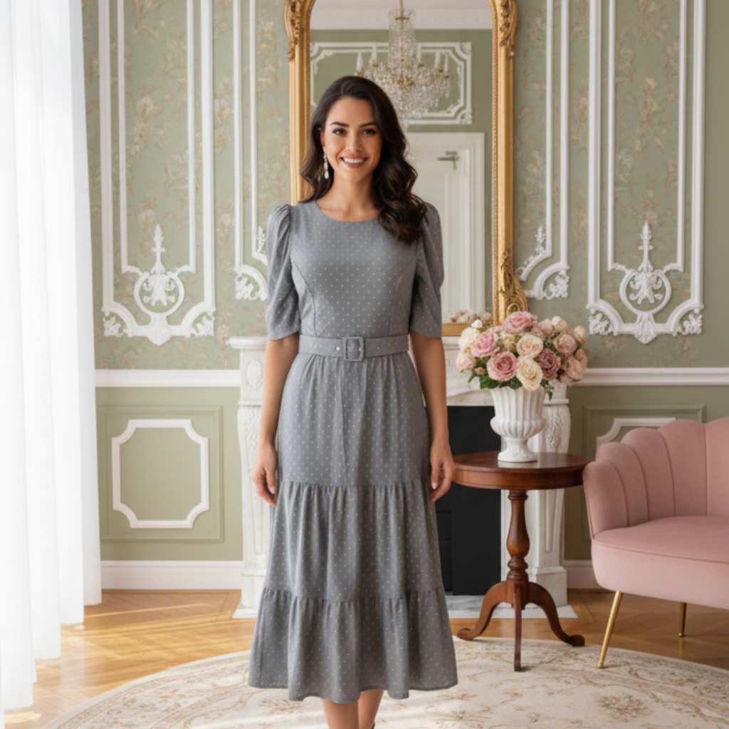 Vestido Vasti manga 3/4 - brilho