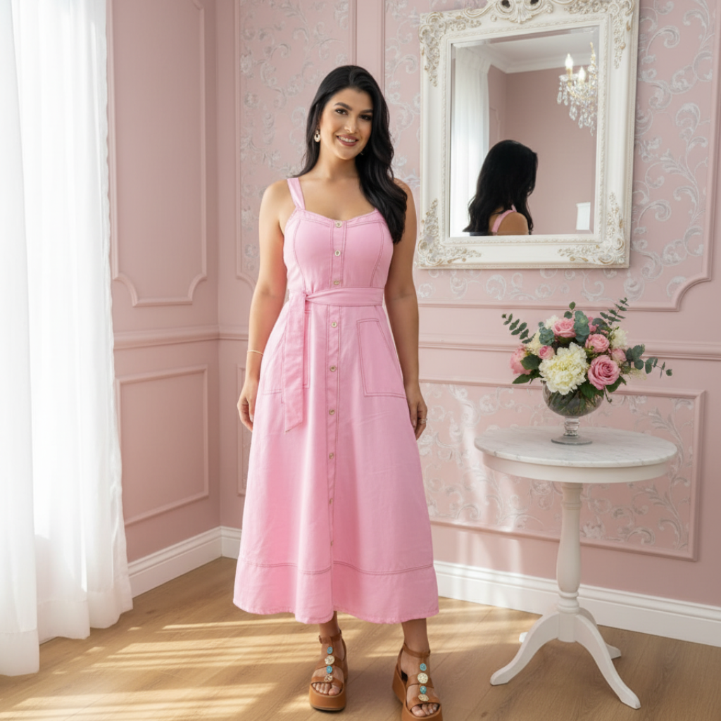 Vestido Talita - Sensorial Marrant /alça  com pesponto