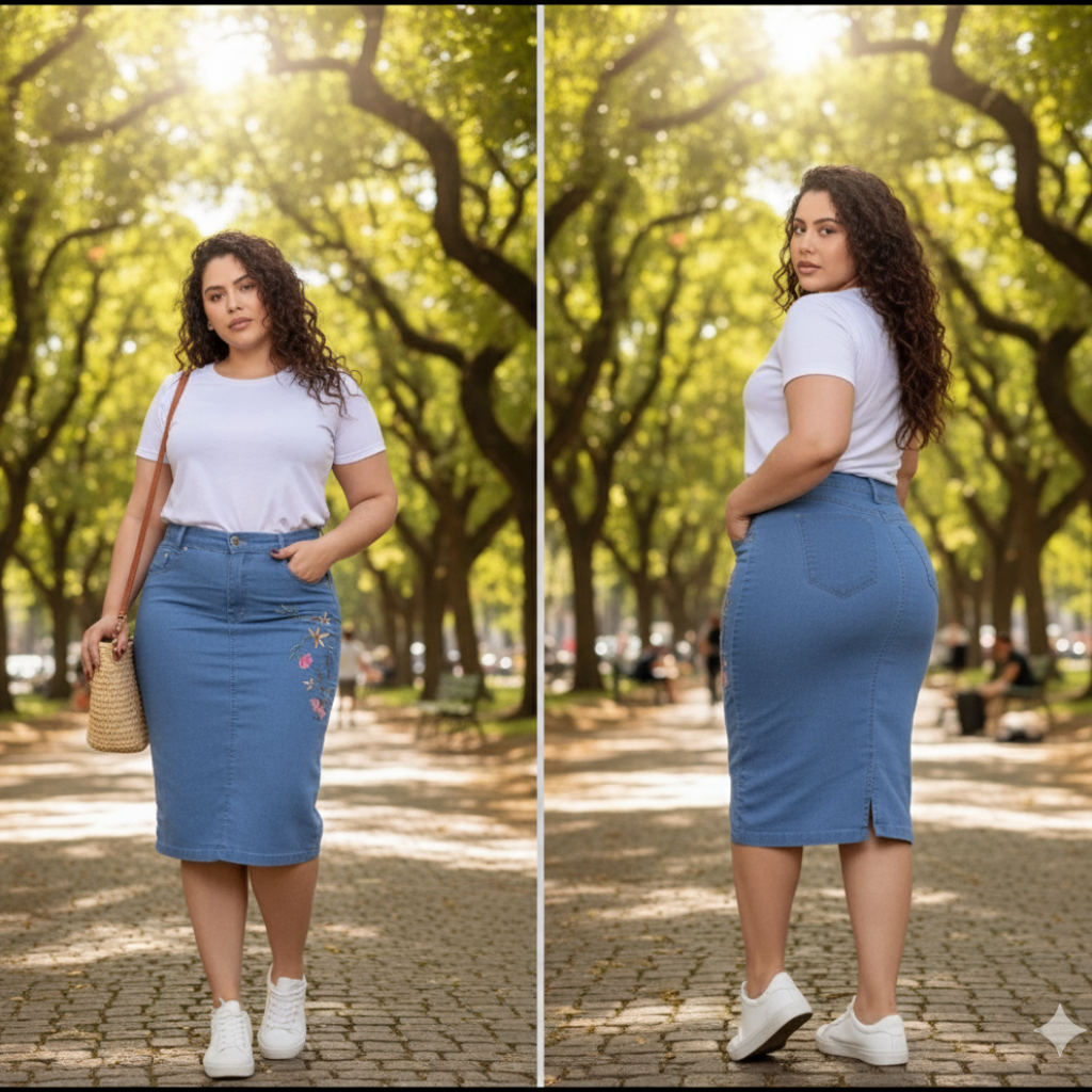 Saia Vanessa Bordada - Jeans