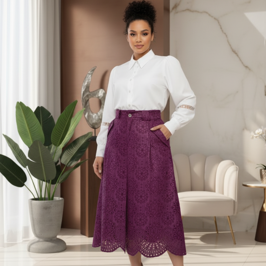 Saia Larissa - Laise Bordada em couro forrada