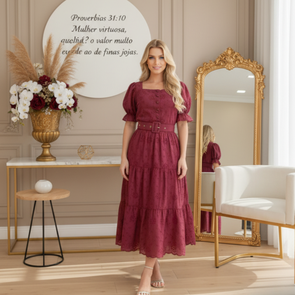 Vestido Milena - Laise bordado com cinto
