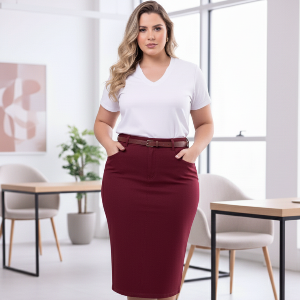 Saia Jaqueline lápis com cinto - Jeans Premium