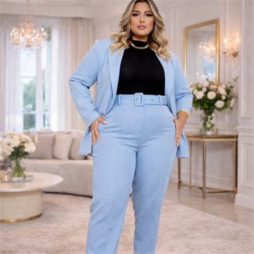 Calça Ábila - Plus Size  com cinto em Alfaiataria Oxford Premium